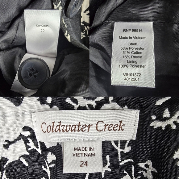 COLDWATER CREEK Floral Structured Jacket Blazer Crew Neck Black White Womens 24 - Picture 10 of 15